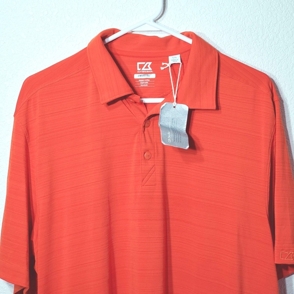 Cutter & Buck CB Orange Polo Shirt‎ Large DryTec Moisture Wicking Breathable NWT